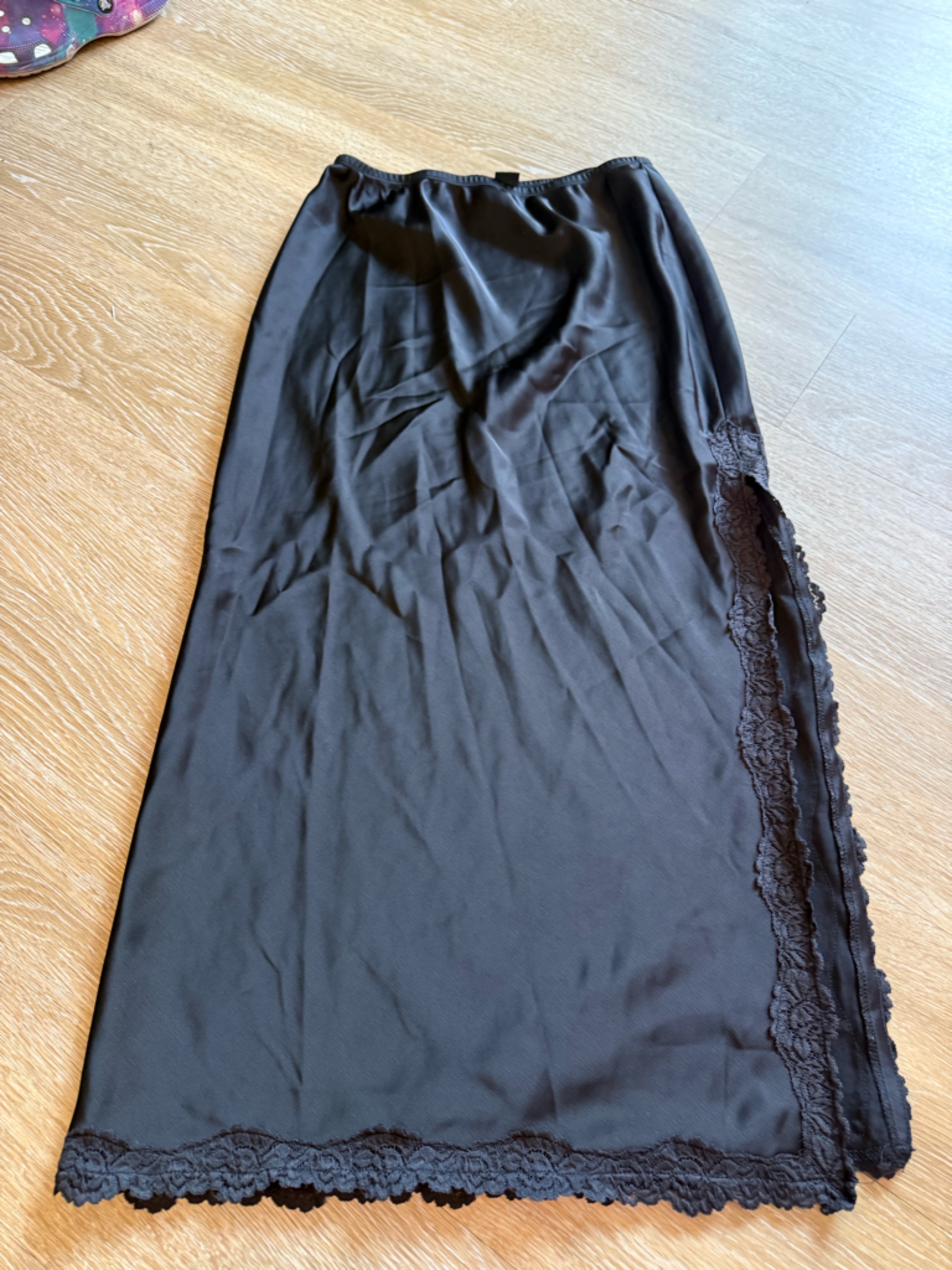 Wild Fable Black Lace-Trim Midi Slip Skirt